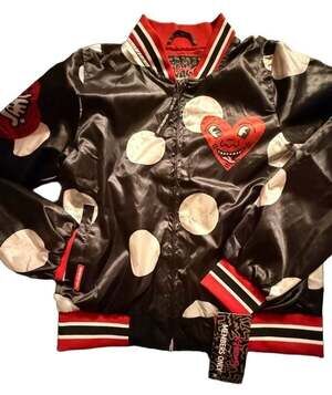 Members Only x Keith Haring Black Satin Polka Dot Varsity Bomber Jacket